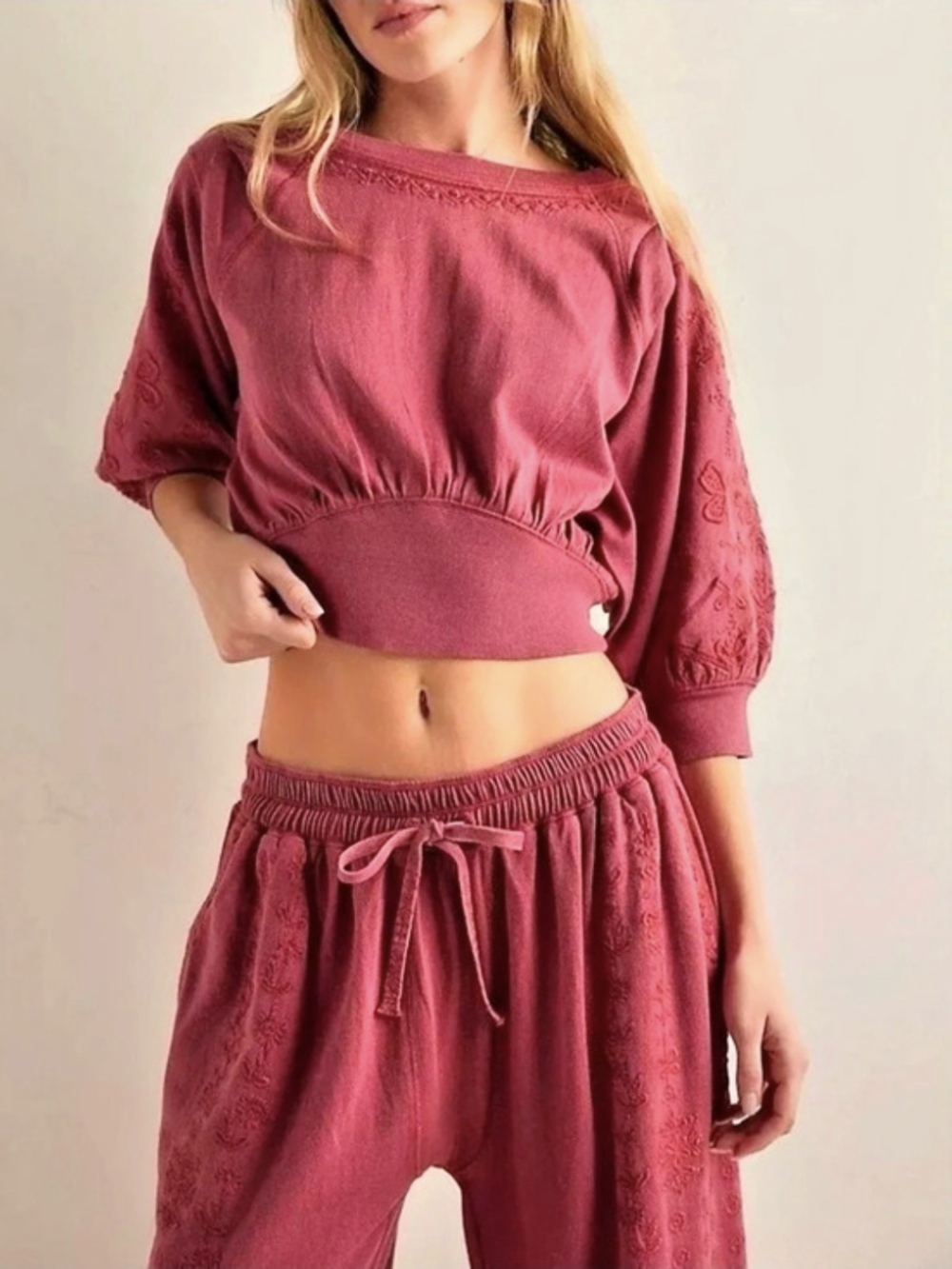 NWT Free People Intimately Feeling Special Embroidered Cropped Pullover Pink XS